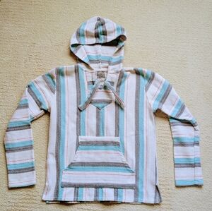 Original Senor Lopez Baja Hoodie women's Large Green Teal Striped Mexican top